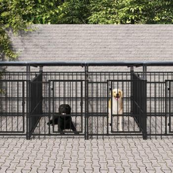 Perrera de exterior con tejado de acero 16,89 m² vidaXL Negro