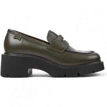 Mocasines de mujer verdes de piel con tacón