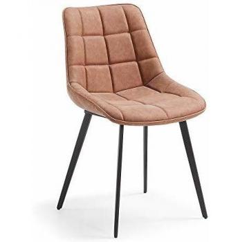 Kave Home - Silla de Comedor Adam marrón en Piel sintética y Patas de Acero en Negro