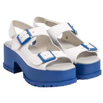 Sandalias de tacón Art 1821 Manchester de piel para mujer, color Nappa White-Blue, altura del tacón
