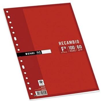 Enri 100430055 - Recambio, 100 hojas, 4 x 4, con mangen, 60 g