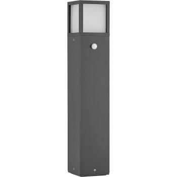 Bolardo luminoso para exterior Lucande Dewari, tipo E27, con sensor, diseño moderno en color negro, fabricado en aluminio, 1 llama