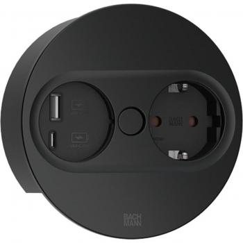 BACHMANN BACH 946.104 - TWIST 2 1xCEE7/3 1xUSB A/C 22W 2.0m AEH RAL9005 30GE round