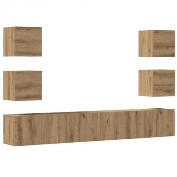 Muebles de TV de Pared 6 Uds. Madera Ingeniería Roble Artesanal