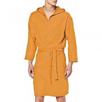 PETTI - Albornoz, Albornoz Mujer, Albornoz Hombre, Albornoz Unisex, Albornoz Microfibra, Albornoz con Capucha Bolsillos y Cinturón, Naranja