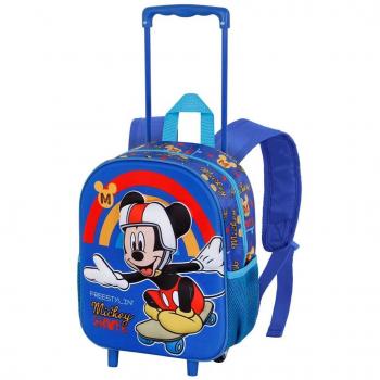Mochila Trolley 3D Mickey Mouse Karactermania con Ruedas Pequeñas, diseño en relieve de Mickey Mouse, compartimentos amplios, tirador telescópico ajustable, correas acolchadas y ergon