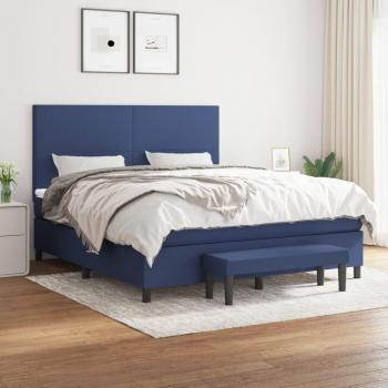 Cama box spring de muelles con colchón azul 180x200 cm en tela