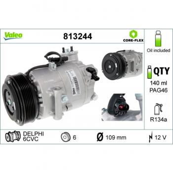 Compresor de aire acondicionado VALEO 813244, tipo: compresor, características: compatible con sistemas de aire acondicionado, alta eficiencia, diseño compacto, fácil instalación, durabilidad mejorada