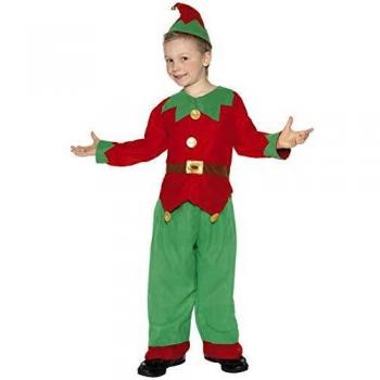 Disfraz Infantil de Elfo Verde y Rojo - Talla 3-5 Años, Incluye Parte Superior, Pantalón y Gorro