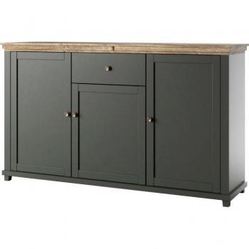 Cómoda Austin R106, Mueble de almacenamiento, dimensiones 160 x 93.3 x 42 cm, color verde beige con 3 puertas y 1 cajón estratificado