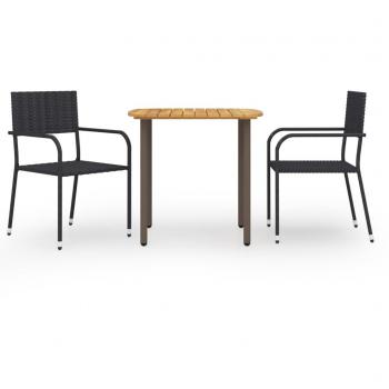 Juego de comedor para jardín 3 piezas ratán sintético negro