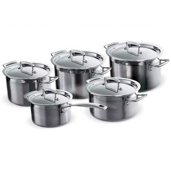 Le Creuset Batería de cocina con tapas a medida, 10 piezas, 3 Ollas, 1 Cacerola, 1 Cazo, Acero inoxidable, Volumen 2.3, 4.0, 6.0, 3.0, 1.9 L, Para todo tipo de fuentes de calor, Metálico