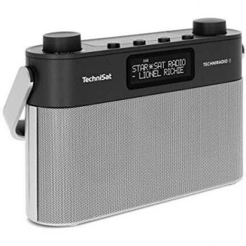 Radio Digital Portátil Techniradio 8 DAB+/FM con Mensajes de Voz, Despertador y Asa, Color Negro y Plateado