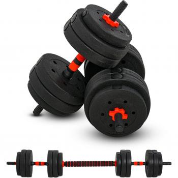 HOMCOM Juego de Mancuernas 2 en 1 de 25 kg con Barra Ajustable
