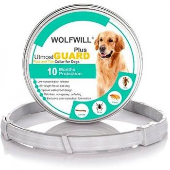 WOLFWILL Collar de Pulgas y Garrapatas para Perro,Acción Prolongada 10 Meses de Protección y Prevención contra Pulgas Garrapatas,Piojos,Talla Única para Todos,Ajustable, Impermeable