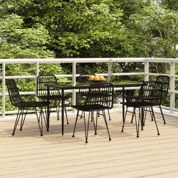 7-Piece Black Poly Rattan Garden Dining Set