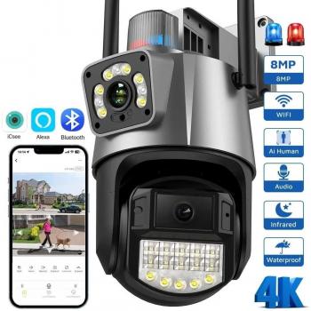Cámara IP de Seguridad WiFi PTZ 8 MP con Doble Pantalla, Visión Nocturna a Color y Seguimiento Automático - CCTV ICSEE