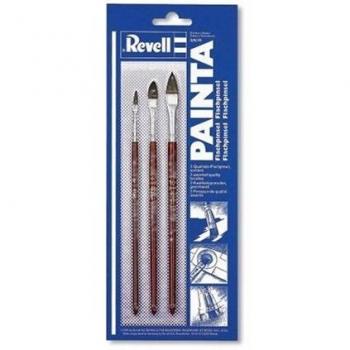 Revell- Painta Juego de Pinceles Planos tamaño 2, 6, 10, Color castaño