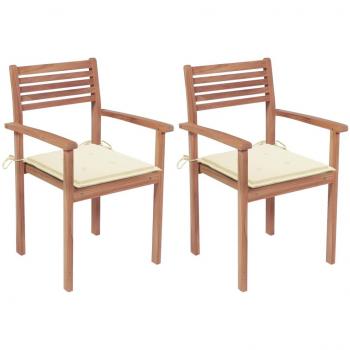 Teak Wood Patio Chairs Set of 2 with Cream Cushions