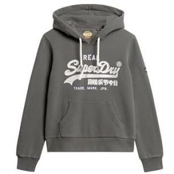 Superdry Women's Vintage Logo Embellished Graphic Hoodie in Washed Black, Size M
