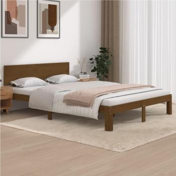 Estructura de cama de madera maciza de pino en color marrón miel, tamaño 140x200 cm