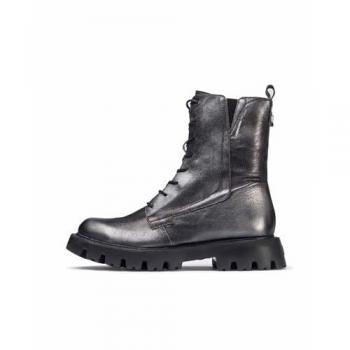Botines tipo militar planos de piel para mujer Wonders C-7502 Camila en color plomo