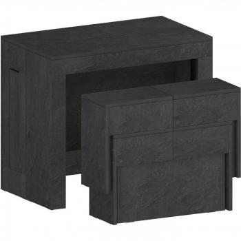 Conjunto de mesa y sillas Auditore, multiusos con consola y 2 bancos extensibles, 100% Made in Italy, 66x25h45 cm, pizarra