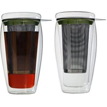 'Juego de 2 400 ml con doble pared Vasos de té con filtro y tapa de cristal