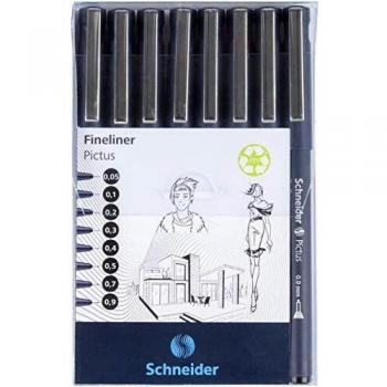 Set de 8 Fineliners Pictus Schneider con puntas de 0,05 a 0,9 mm en tinta negra pigmentada