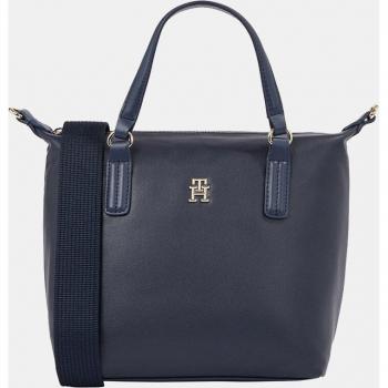 Tommy Hilfiger - Bolso de hombro tipo tote pequeño con logotipo metalizado, color azul para mujer