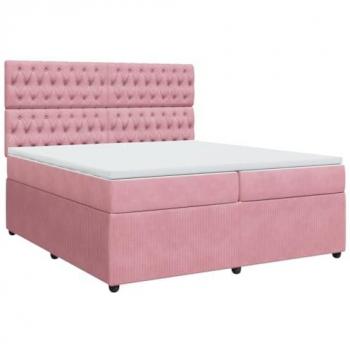 Cama Box Spring con colchón de muelles en terciopelo rosa 200x200 cm