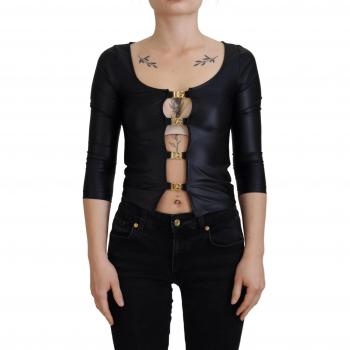 Dolce & Gabbana Black Cotton Stretch Open Chest 3/4 Sleeve Top