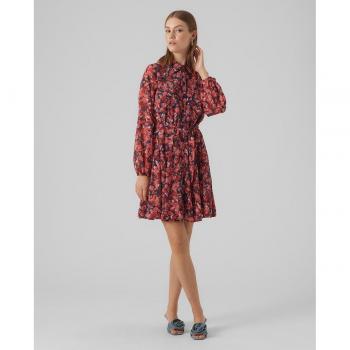 Vero Moda - Vestido midi camisero de manga larga con botones frontales, cuello clásico, mangas largas y ajuste relajado