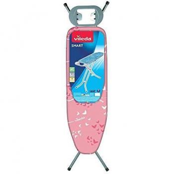 Vileda Smart - Tabla de planchar con sistema de seguridad Click Stop, ideal para espacios reducidos, Rosa, altura ajustable hasta 95 cm, dimensiones: 114 x 34 cm