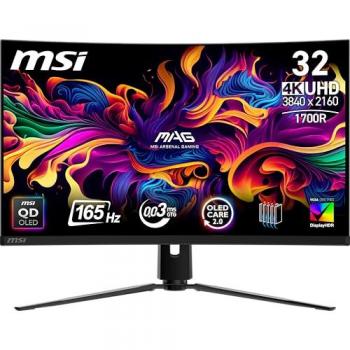 MSI MAG 321CUP QD-OLED 31.5 Curved 4K UHD Gaming Monitor, 165Hz, Adaptive Sync, HDMI/DP Ports, VESA Mount, Black