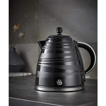 Swan SK31050BN Symphony Hervidor Agua Eléctrico 1,7 litros, Acero Inoxidable sin BPA, Resistencia Oculta, Inalámbrico sin Cable, Diseño Moderno Color Negro, 3000W, 3000 W, 1.7 litros