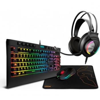 Krom Knout Kit Gaming - Teclado QWERTY Español RGB Retroiluminado, Ratón con Iluminación y AuricularesRGB