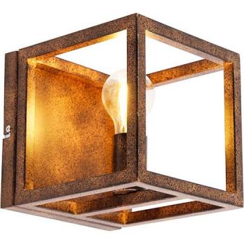 Aplique industrial cuadrado marrón óxido de acero para LED, tipo Cage, 1 x 60 Watt