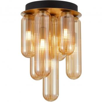 Plafón de techo Lucande Freylin, 7 luces, color ámbar, material cristal, diámetro 23 cm