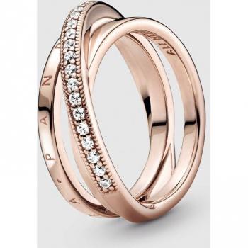 Anillo Pandora Signature de oro rosa con detalles en pavé de circonitas