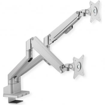 Soporte para monitor LCD doble brazo, montaje en mesa, con resorte de gas, 5 articulaciones, compatible con pantallas de 17 a 32 pulgadas y hasta 2x9 kg, color plata
