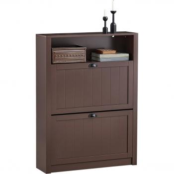 Zapatero de entrada SoBuy FSR87-BR con 2 solapas y 1 estante, MDF marrón, dimensiones 80 x 24 x 110 cm