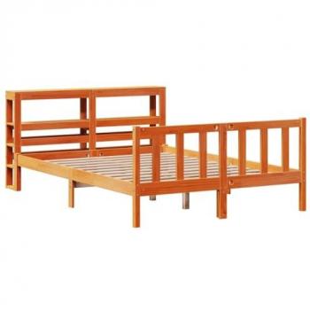 Estructura de cama con cabecero de cera redonda marrón 140x190 cm de pino macizo