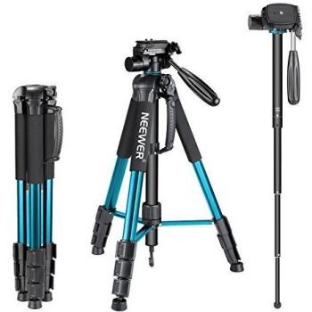 Neewer Trípode Portátil Aleación de Aluminio 177cm para Cámara Monopié con Cabezal Giratorio de 3 Vías Bolsa para Cámara DSLR Videocámara de DV Carga hasta 4 kg Azul