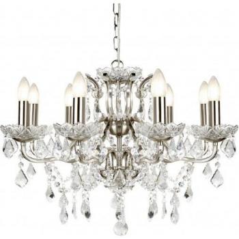 Candelabro de cristal y metal plateado satinado, 8 luces E14, transparente