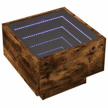 Mesa auxiliar con LED de madera de ingeniería en roble ahumado, dimensiones 40x40x30 cm, estilo moderno