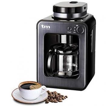 TM Electron TMPCF020G Mini cafetera de Goteo con Molinillo Grano, 4 Tazas, 600W y Filtro Lavable Compatible con café molido, 6 Cups, Acero Inoxidable, Grafito