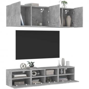 Muebles de TV de pared 5 pzas madera ingeniería gris hormigón