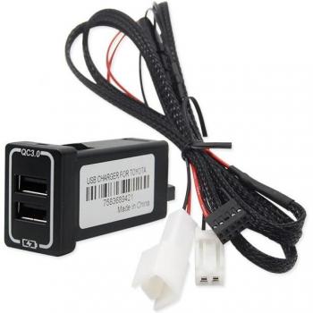 Cargador de coche QC3.0 de carga rápida con doble USB y adaptador DVR para coches Toyota