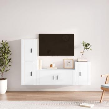 vidaXL Set de muebles de TV 4 piezas madera contrachapada blanco, Mueble de salón, Mueble TV, Mesa de TV